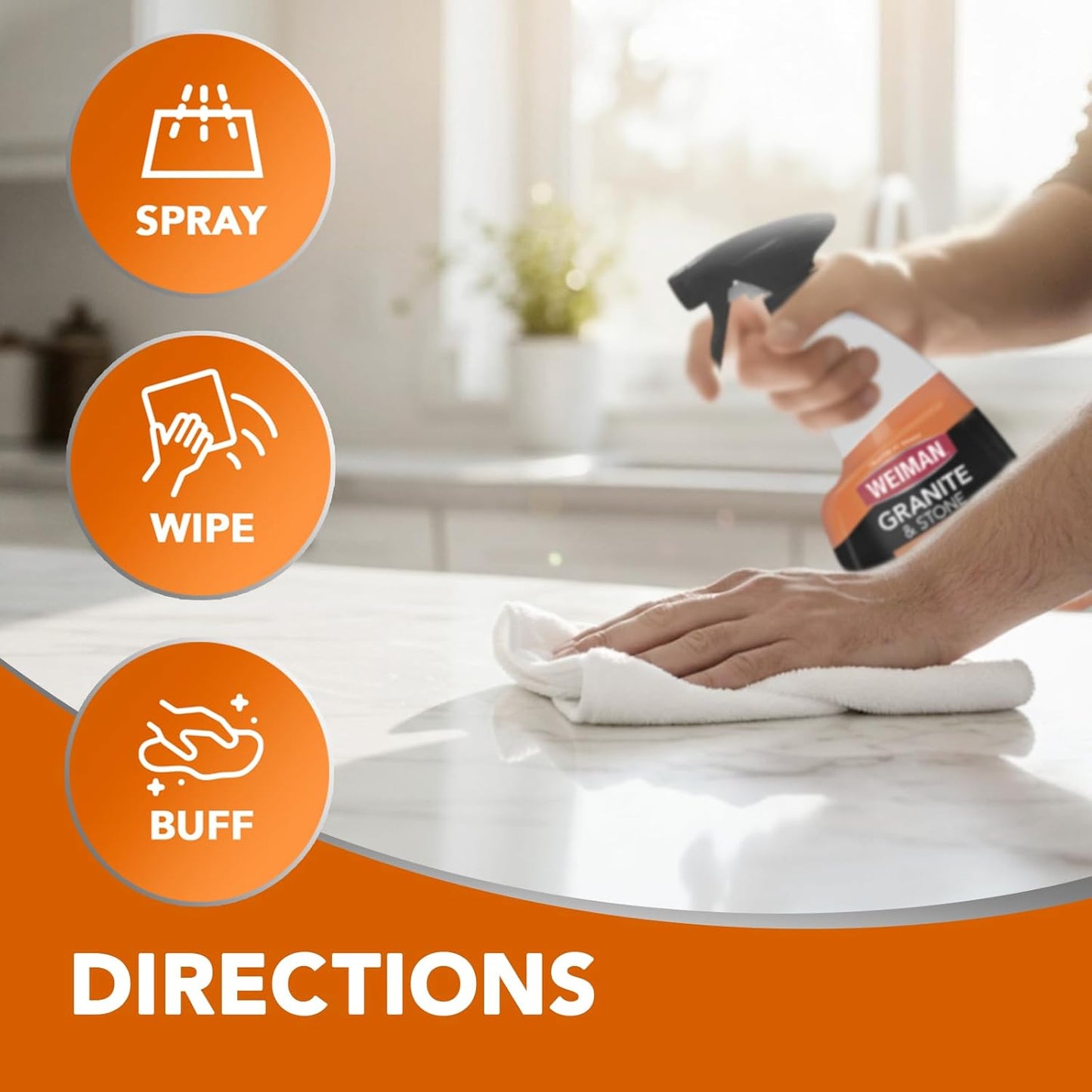 Weiman Granite and Stone Cleaner 3-in-1 – Mindful Countertop Care Ritual with Calming Citrus Scent for a Serene Home