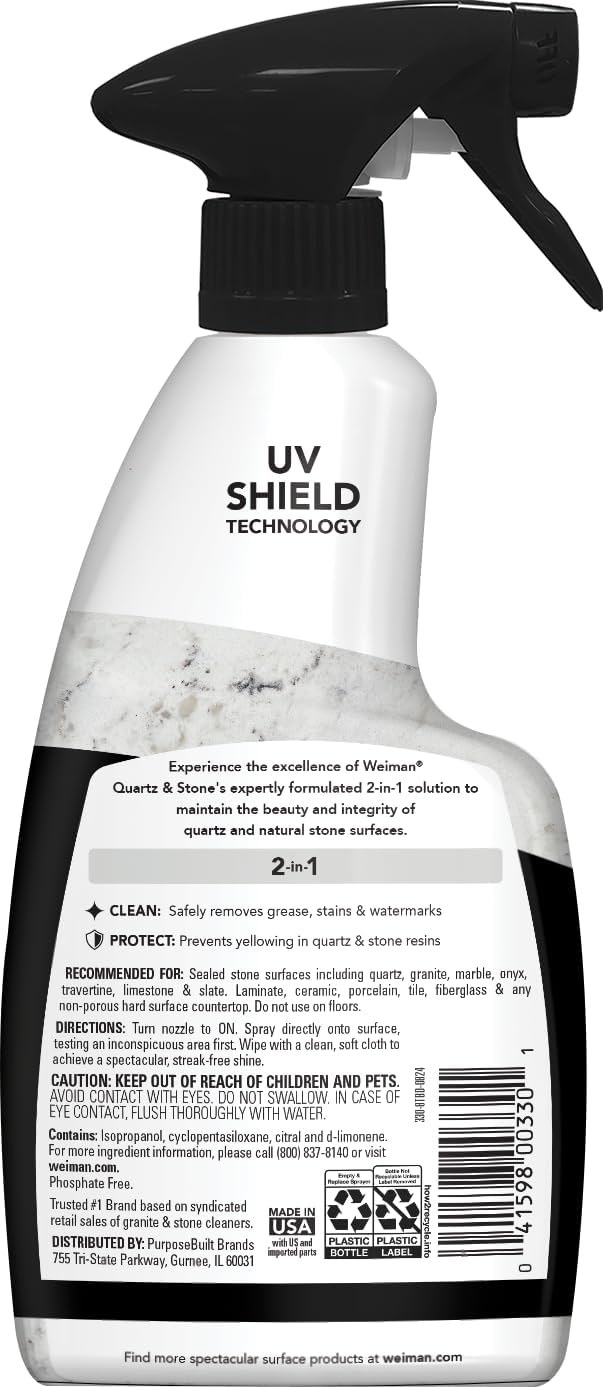 Weiman Quartz Countertop Cleaner and Polish for Bathroom Vanity and Butler's Pantry, pH Neutral Shine with Microfiber Towel