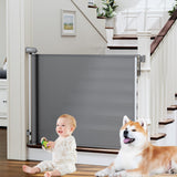 probebi Retractable Baby and Toddler Gate for Stairs – 54" Wide No-Bottom-Rail Mesh, One-Handed Push-to-Close