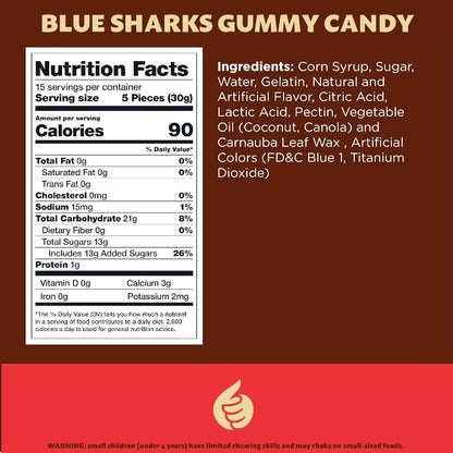 1.5-inch shark-shaped gummies in vibrant blue coloring