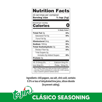 100% natural ingredient blend of chile peppers, dehydrated lime juice, and sea salt