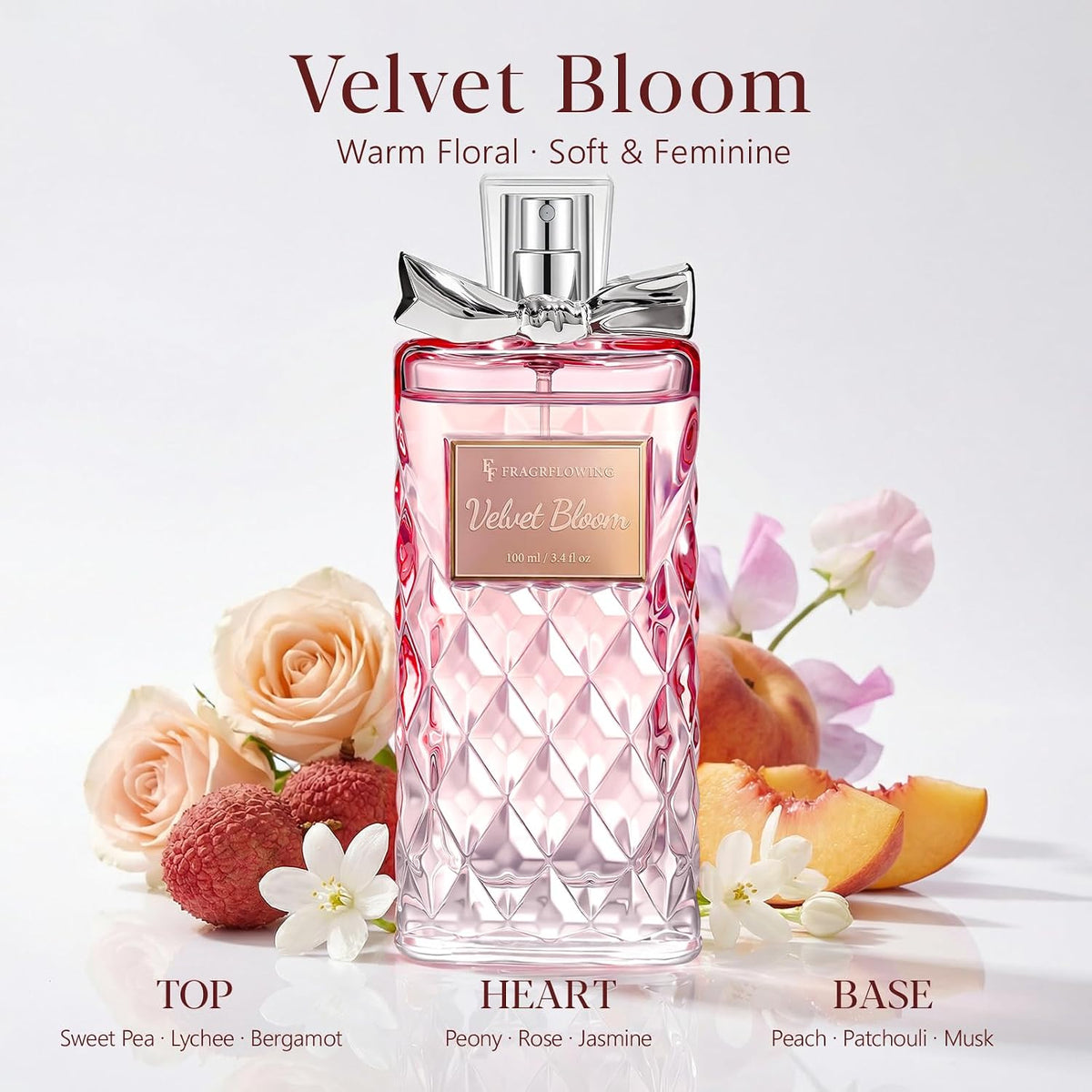 100ml / 3.4 fl oz elegant glass bottle with delicate bow cap