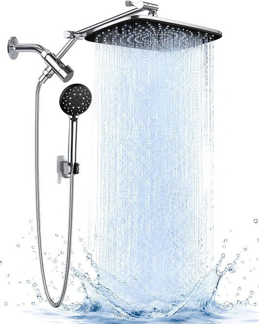 11.8-inch wide rainfall shower head with 2.5 gpm high-pressure flow