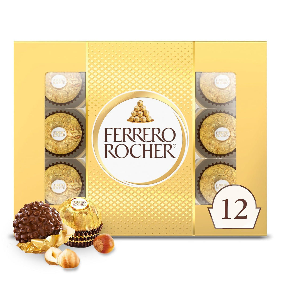 12-count individually foil-wrapped chocolates in 5.3 oz gift box format