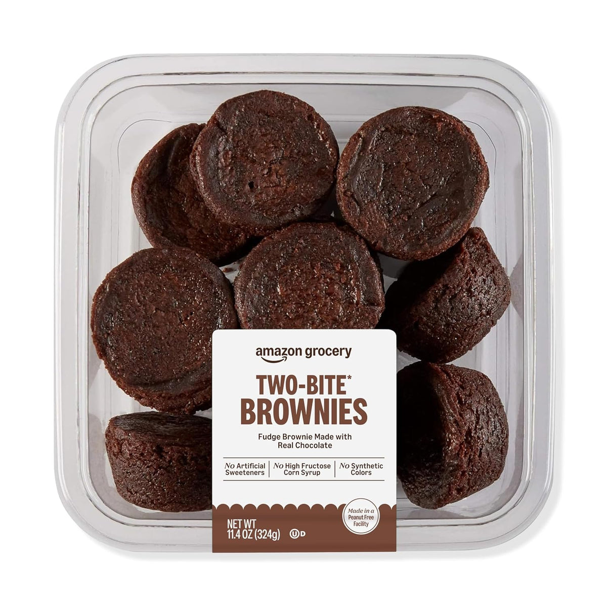 12 individually bite-sized miniature brownies in an 11.4 oz resealable pouch