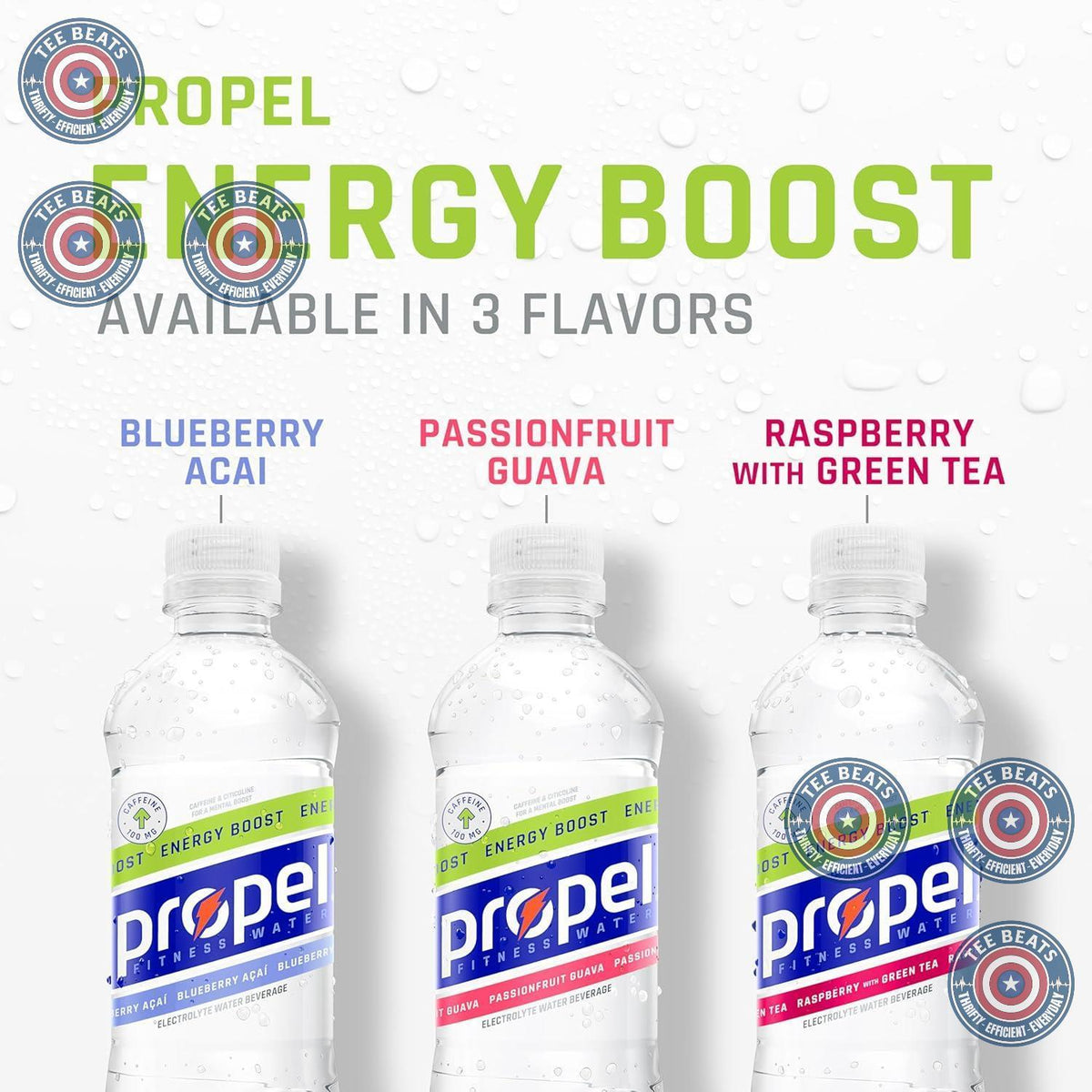 12-pack of 16.9 fl oz bottles in three flavors: blueberry acai, passion fruit guava, raspberry green tea