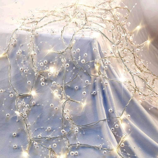 13-foot string with 40 warm-white led bulbs evenly spaced along beaded strand