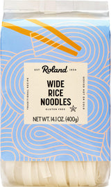 Roland Foods Wide Rice Noodles – Pantry-Stable Gluten-Free Pasta Swap for Chicken Fettuccine, Curry, and Noodle Bowls