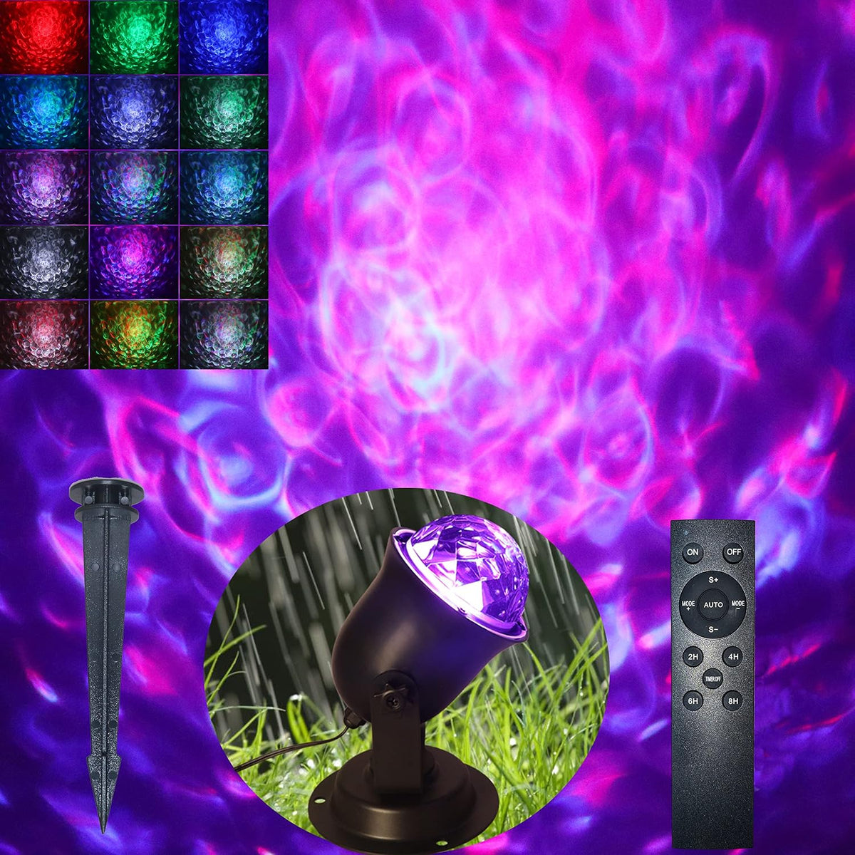 15 selectable colors with single-color and combination modes via included remote