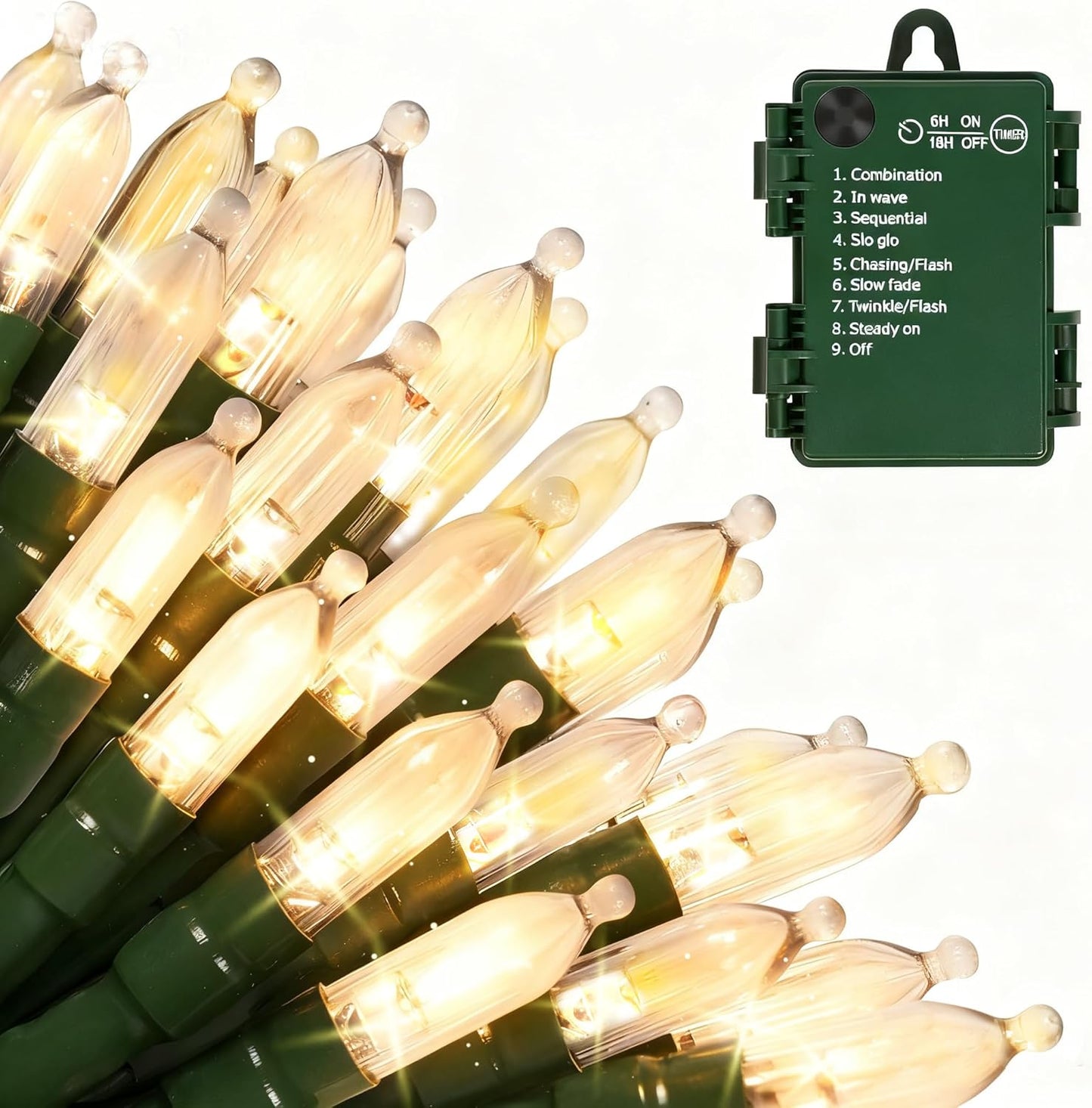 18 ft string with 50 mini led bulbs spaced 3.94 inches apart