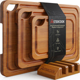 Astercook 3-Piece Bamboo Cutting Board Set – Space-Saving Minimalist Kitchen Organizer, Nested Boards with Wooden Stand