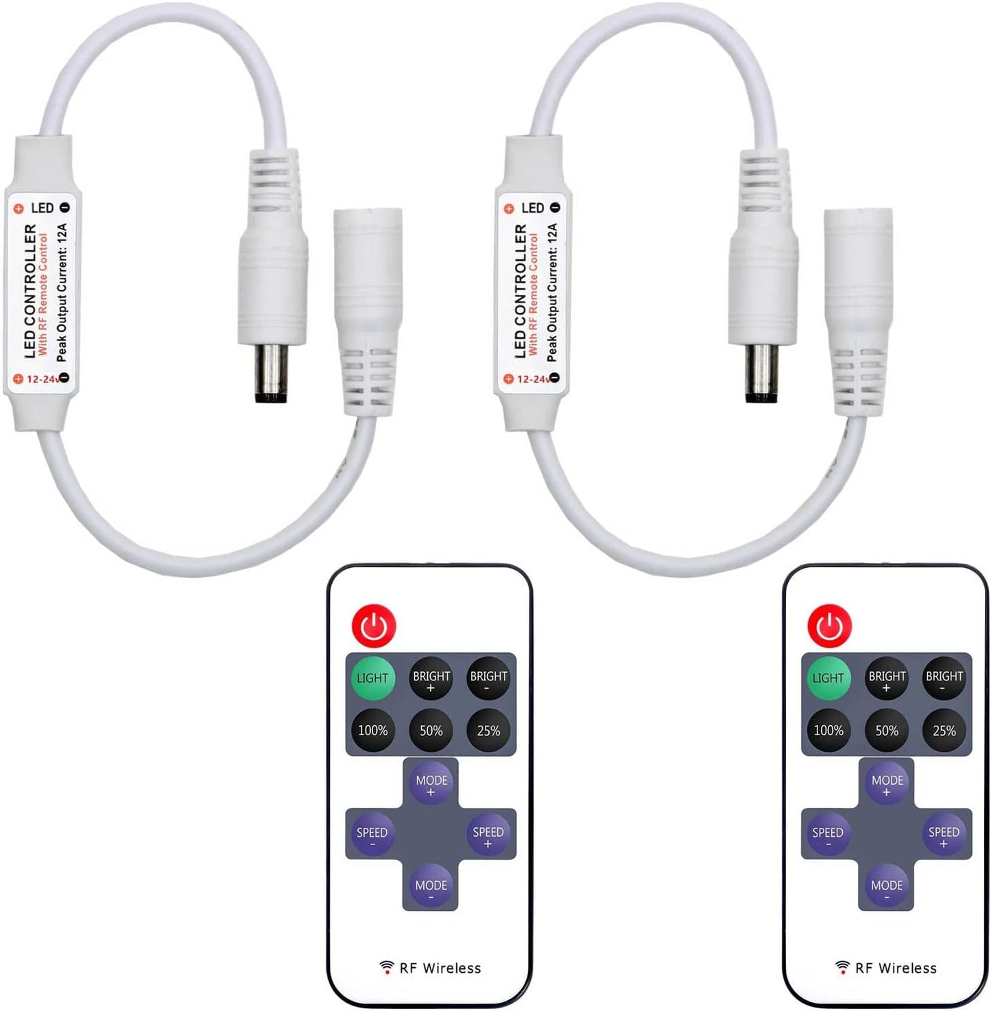2-pack of mini rf wireless led dimmer controllers with 11-key remotes