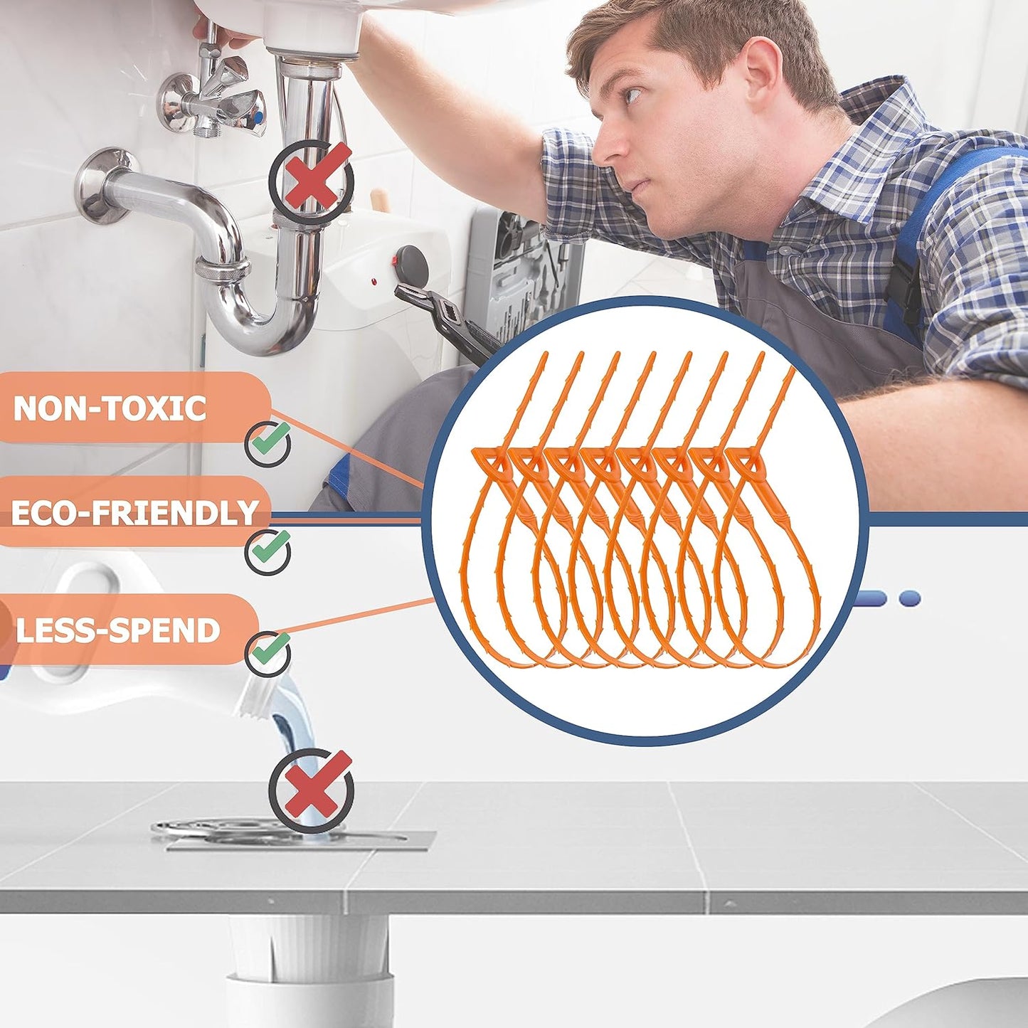25 Inch Drain Auger – 8 Pack Sink Snake for Efficient Bathroom Maintenance