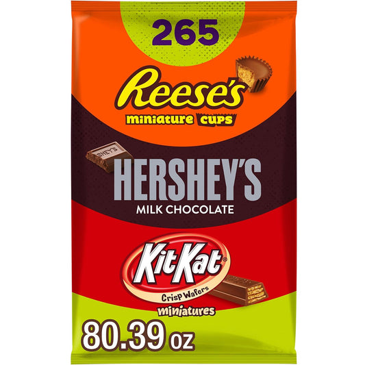 265 individually wrapped miniature chocolate pieces in a single 80 oz bulk bag