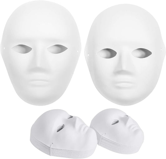 30-pack containing 15 large (7.5 x 9.5 in) and 15 small (6.8 x 8 in) paper mache masks