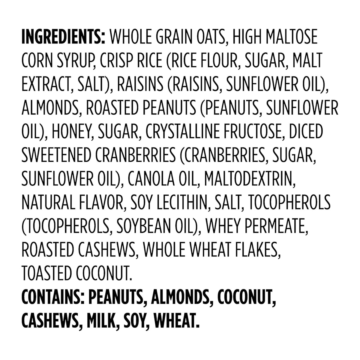 3g protein sourced from soy, whey, peanuts, almonds, and cashews
