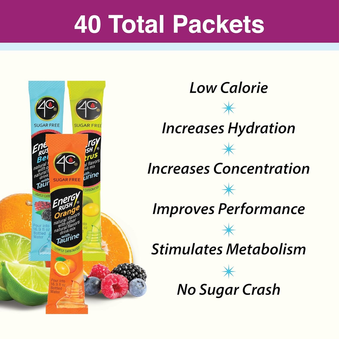 4C Energy Rush Stix – Conference Room Carry, Portable Sugar-Free Energy Sticks for Work
