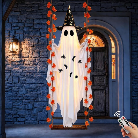 5.4-foot tall ghost figure with classic witch hat and white finish