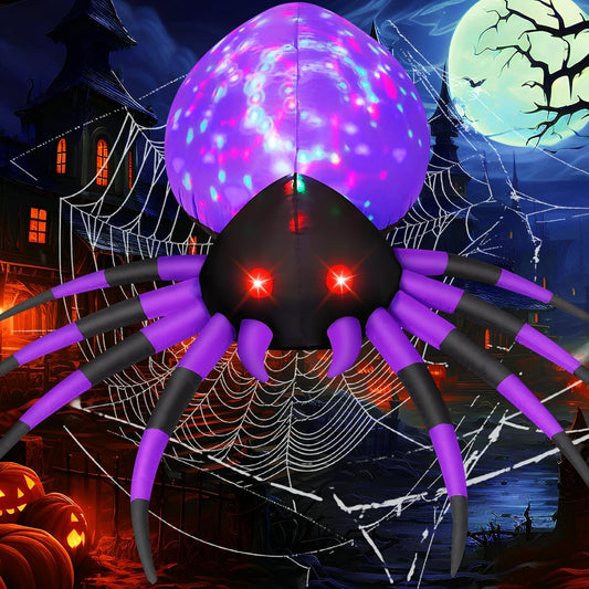 5 ft or 6 ft inflatable spider body with red eyes, fangs, and black/purple legs