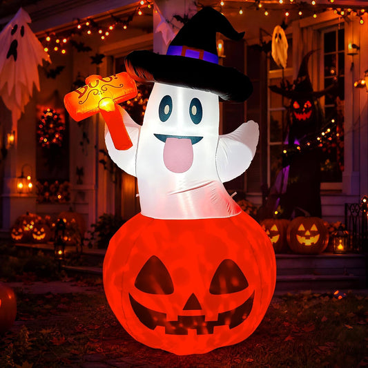 5 ft tall inflatable design available in black and white ghost pumpkin or black and orange turkey variants