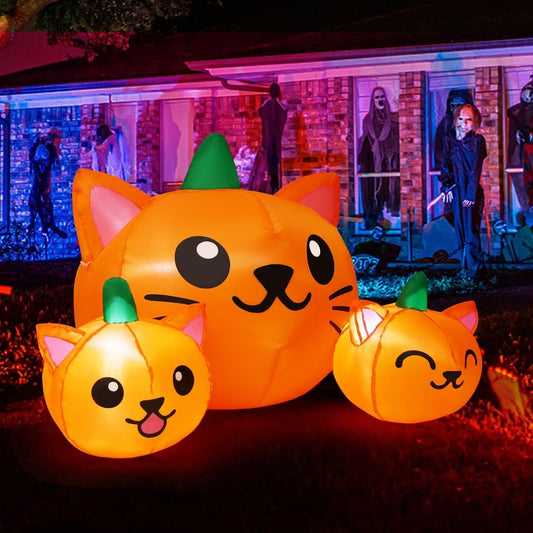 5ft three pumpkin cat head combo design in green and orange