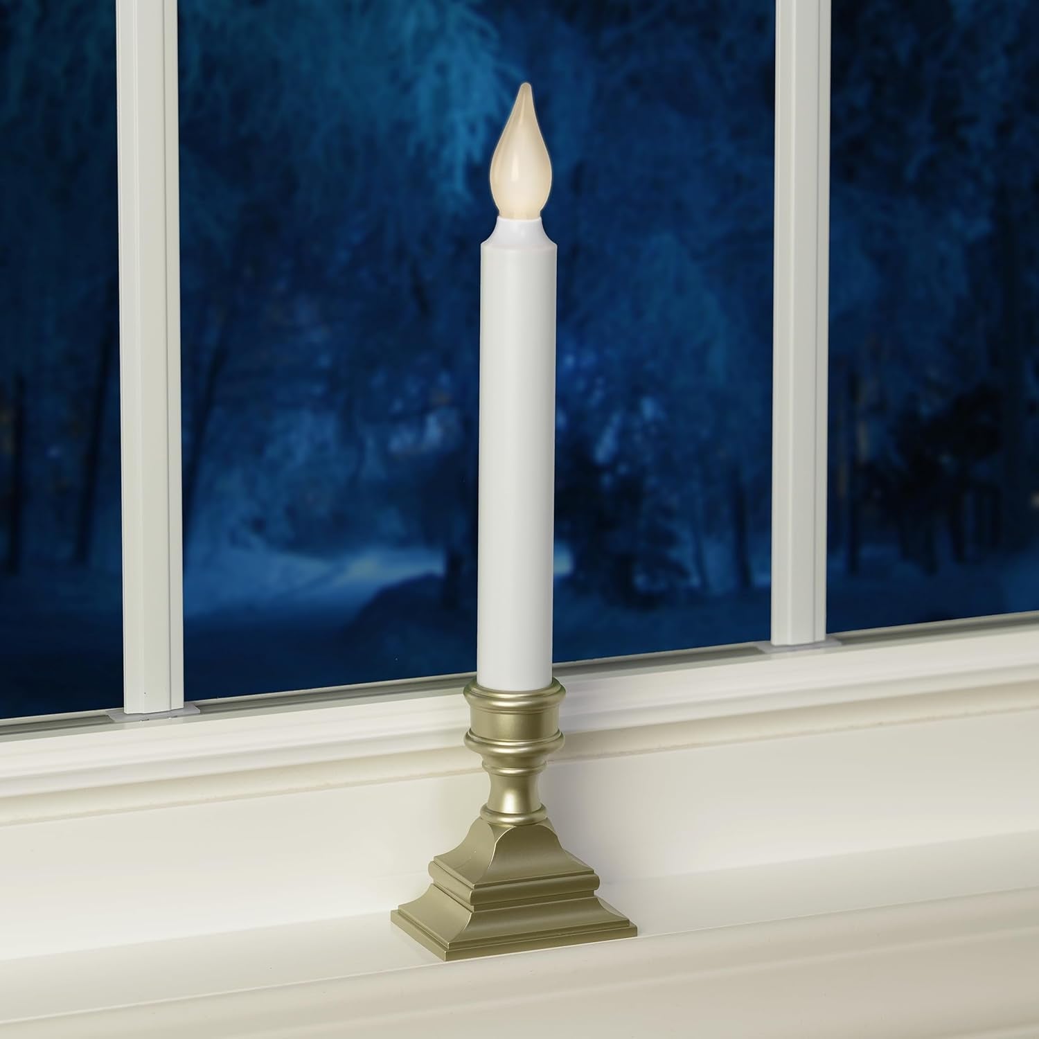 612 Vermont Flameless Window Candle Pewter Finish – Living Room Holiday Window Display with Automatic Timer