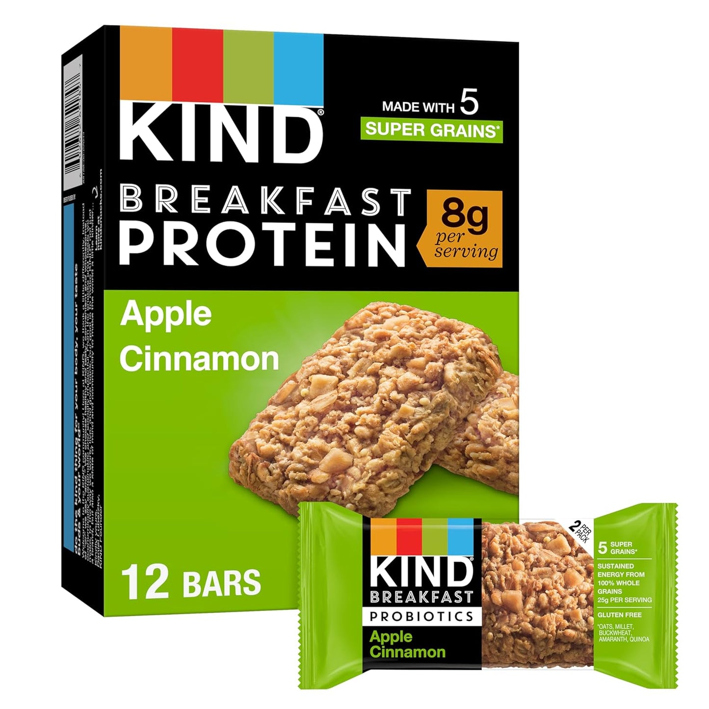 8g protein per bar sourced from soy protein isolate and whole grains