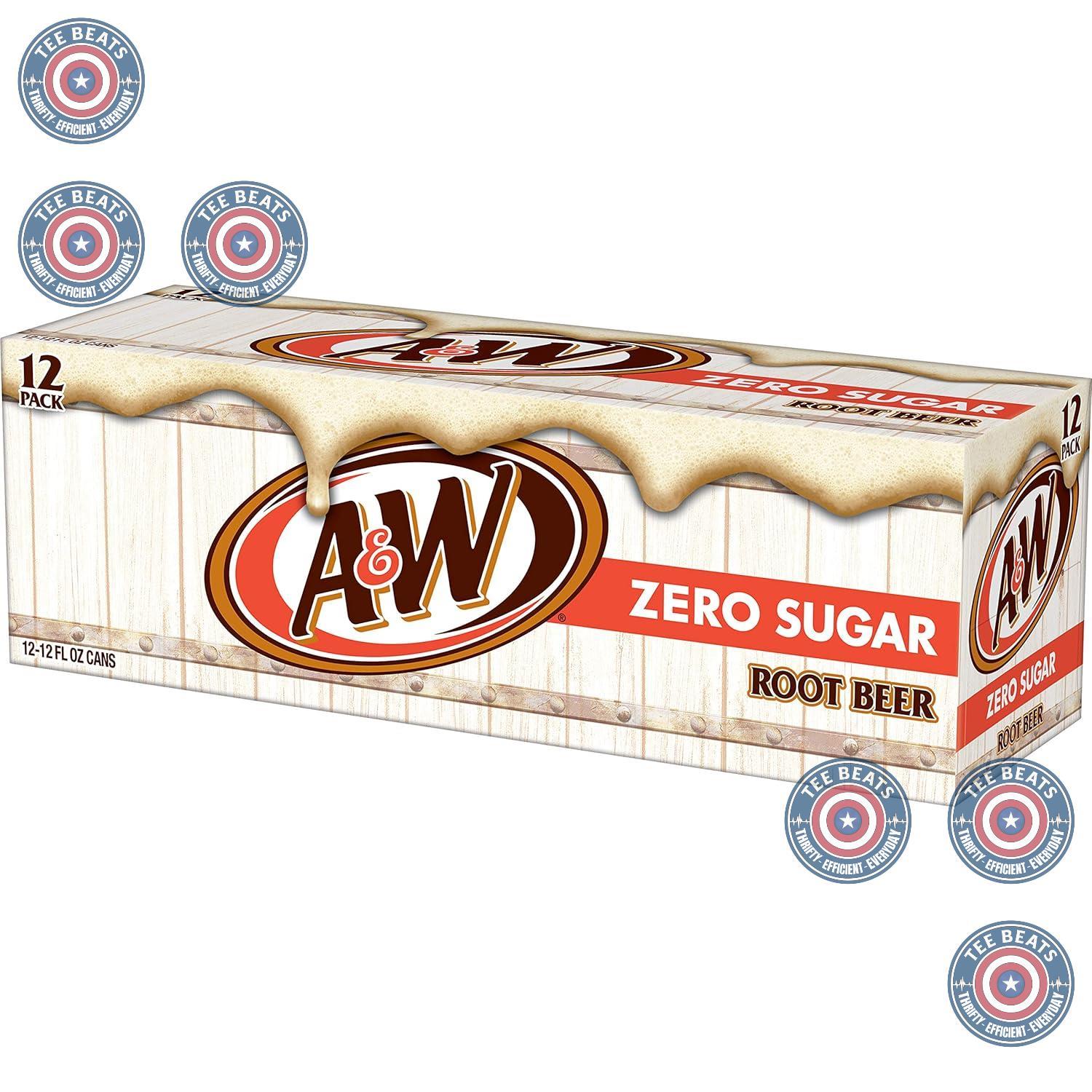 A&W Zero Sugar Root Beer Soda, 12 fl oz cans (12 pack) – Caffeine-Free Soda for Kids' Rooms, Family Dinners, and Sleepovers