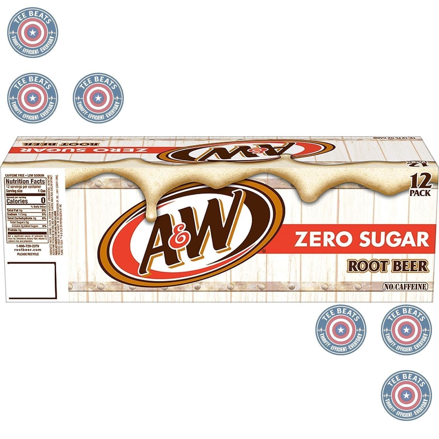 A&W Zero Sugar Root Beer Soda, 12 fl oz cans (12 pack) – Caffeine-Free Soda for Kids' Rooms, Family Dinners, and Sleepovers