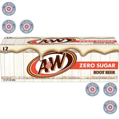A&W Zero Sugar Root Beer Soda, 12 fl oz cans (12 pack) – Caffeine-Free Soda for Kids' Rooms, Family Dinners, and Sleepovers