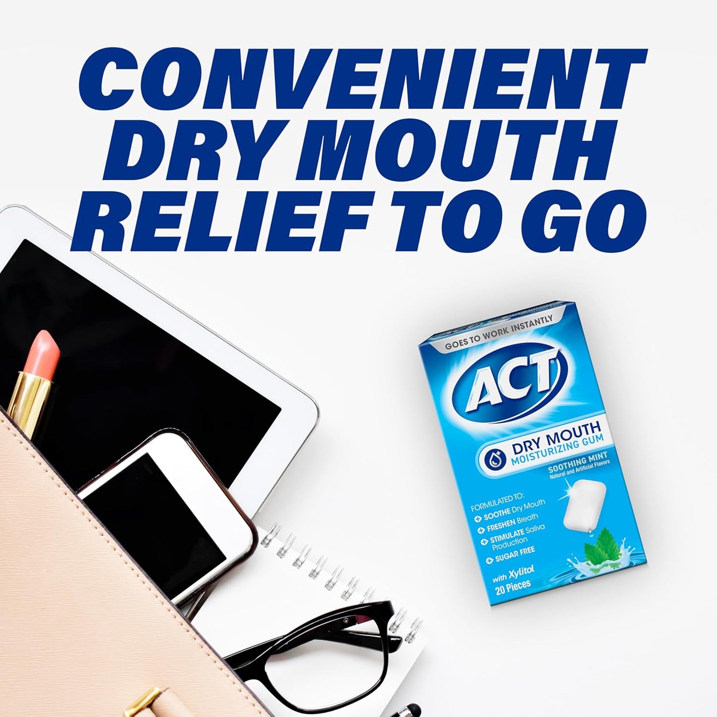 ACT Dry Mouth Gum – Outdoor Dining Chew to Refresh After Meals Away From Home, Soothing Mint