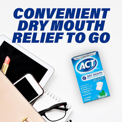 ACT Dry Mouth Gum – Outdoor Dining Chew to Refresh After Meals Away From Home, Soothing Mint