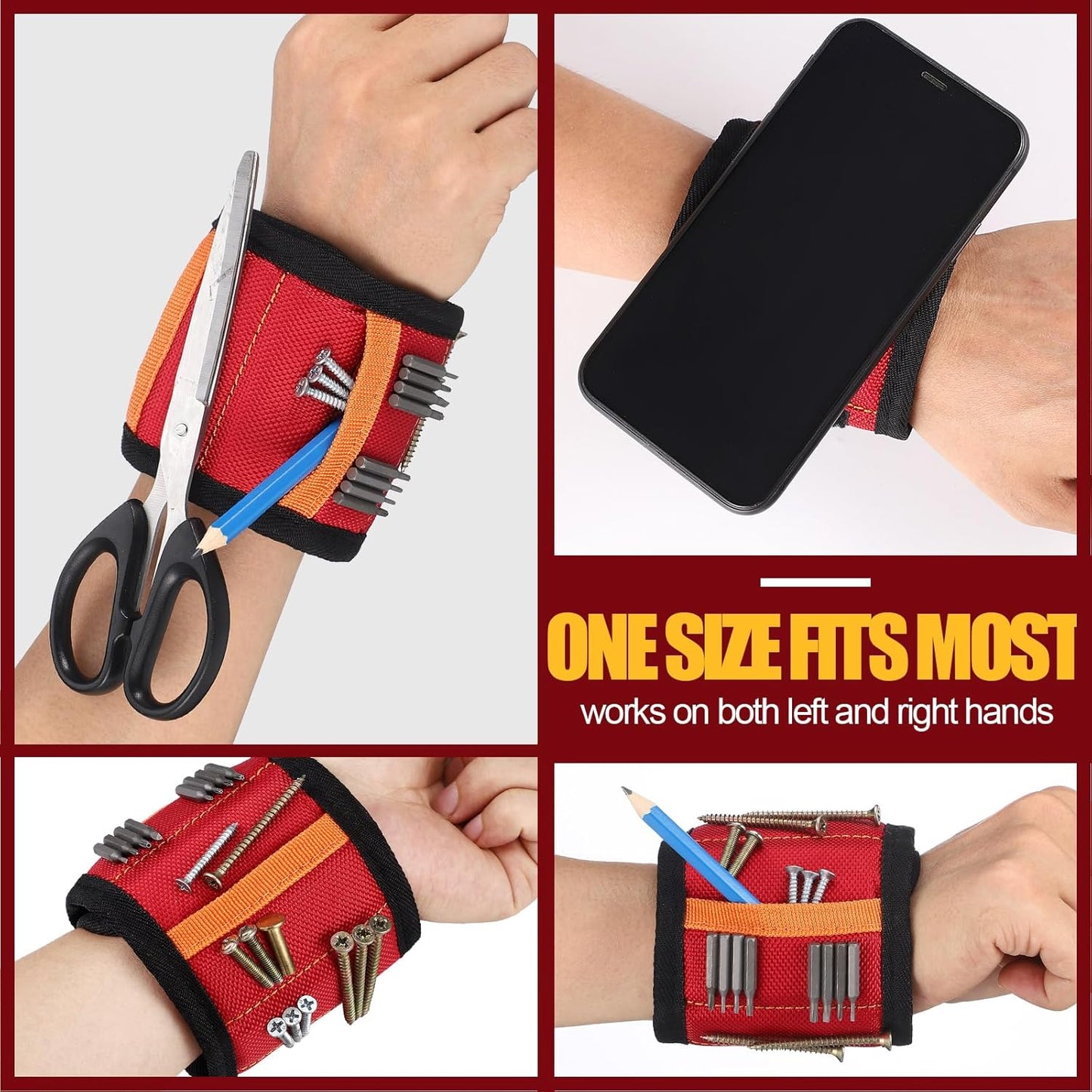 additional storage pockets for non-magnetic items (screws, washers, drill bits)