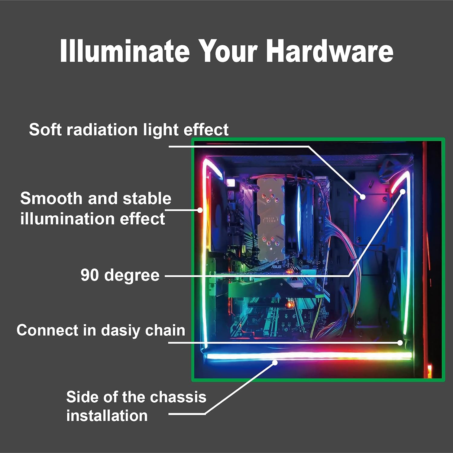 airgoo AG-NEON-LS1 Addressable RGB Tube – Consistent Battlestation Ambiance, Low-Power 10W ARGB Light for Long Work and Study Sessions