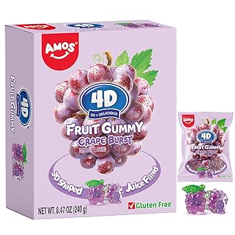 AMOS 4D Gummy Candy Grape Burst – Housewarming Gift for Hostesses, Stained Glass Look Grape Cluster Gummies