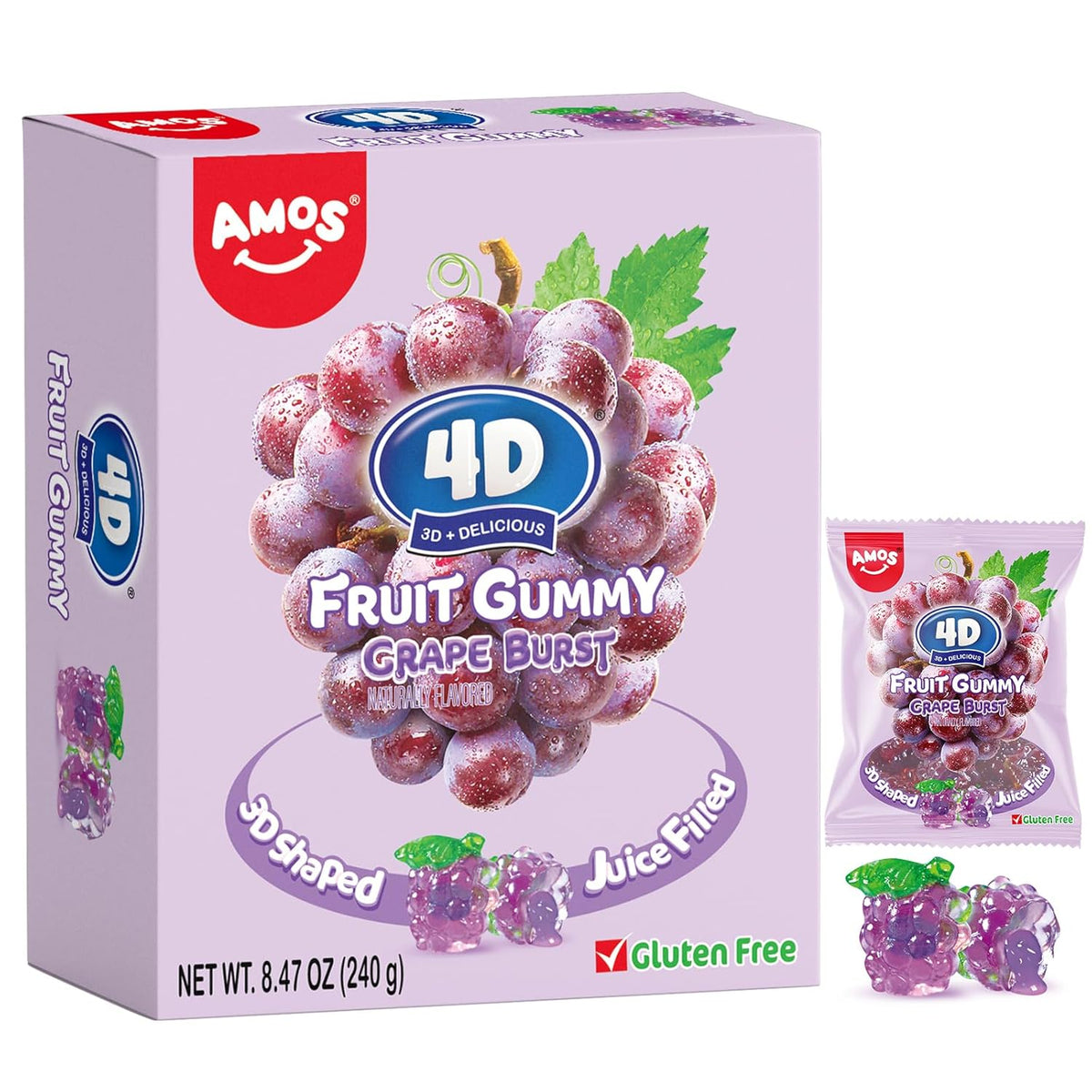 AMOS 4D Gummy Candy Grape Burst – Housewarming Gift for Hostesses, Stained Glass Look Grape Cluster Gummies