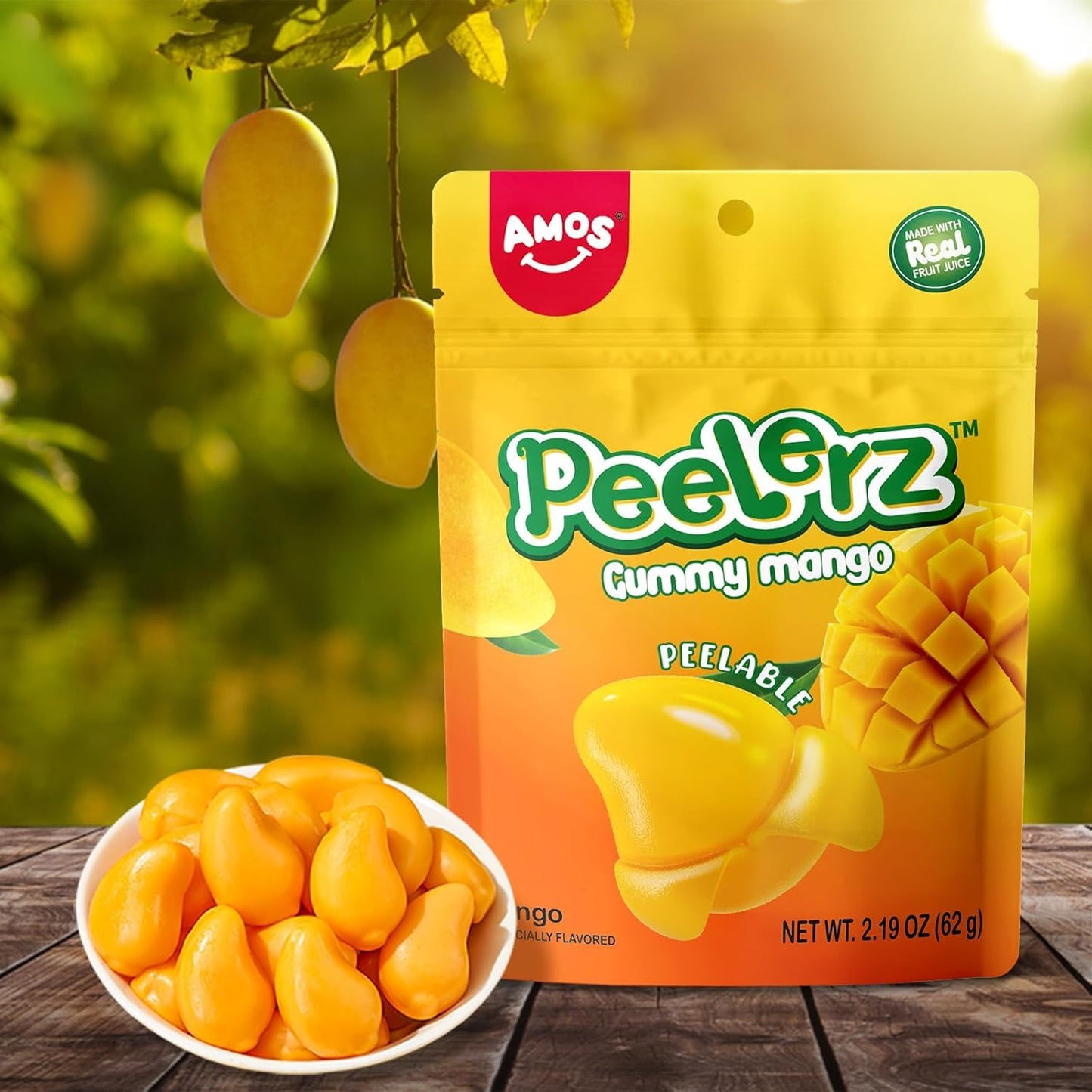 Amos Peelerz Mango Gummy Candy – Playground Playdate Party Favor for Children, Mini Fruit Gummies 2.19oz (Pack of 8)