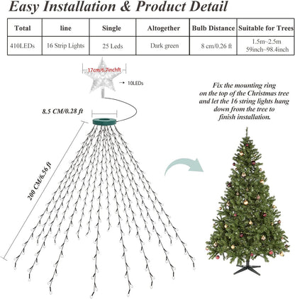 aneeway Cool Touch LED Cascade Lights – Child and Pet Friendly Christmas Decor, Timer Auto Shutoff