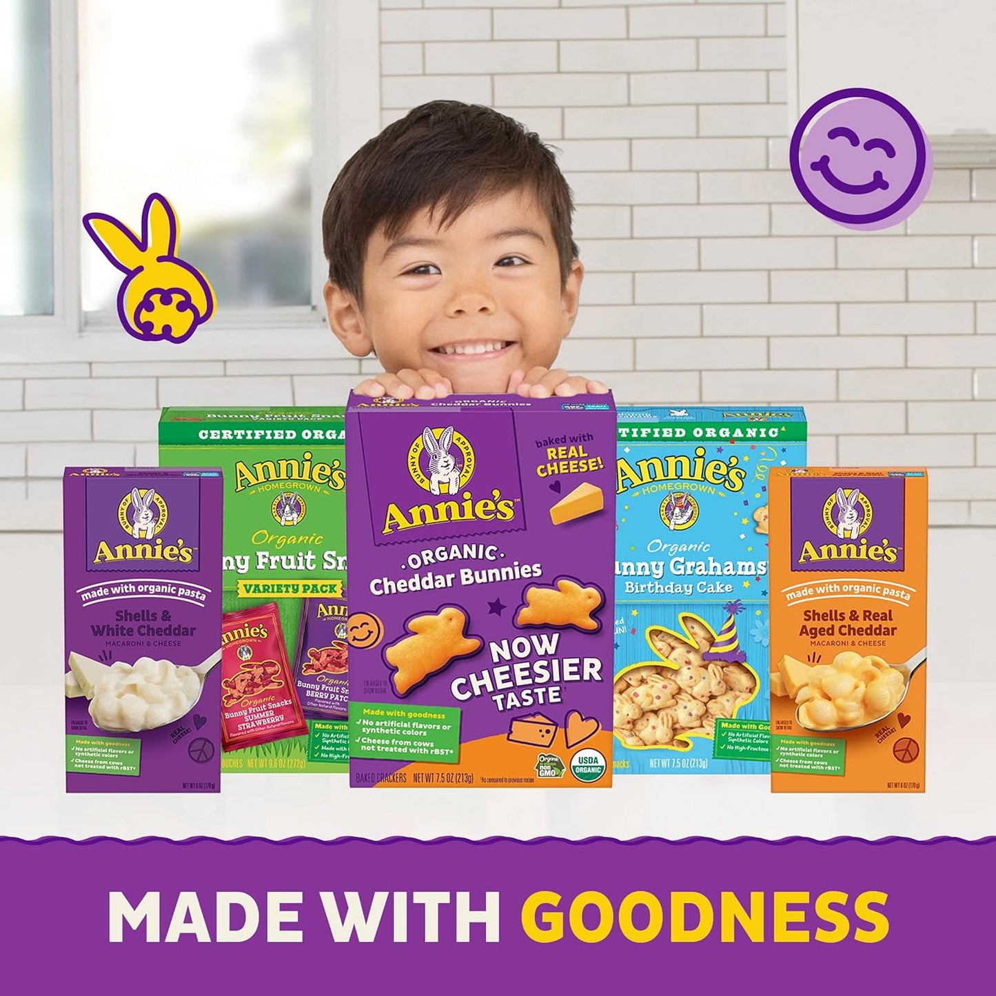 Annie's Organic Cheddar Cheesy Smiles – Baked Not Fried Cheese Puffs Kids Love, 4 oz Pantry Pack