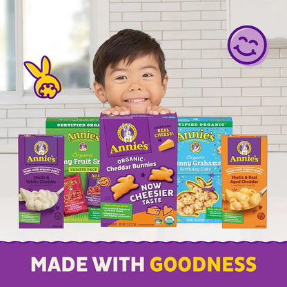 Annie's Organic Cheddar Cheesy Smiles – Baked Not Fried Cheese Puffs Kids Love, 4 oz Pantry Pack