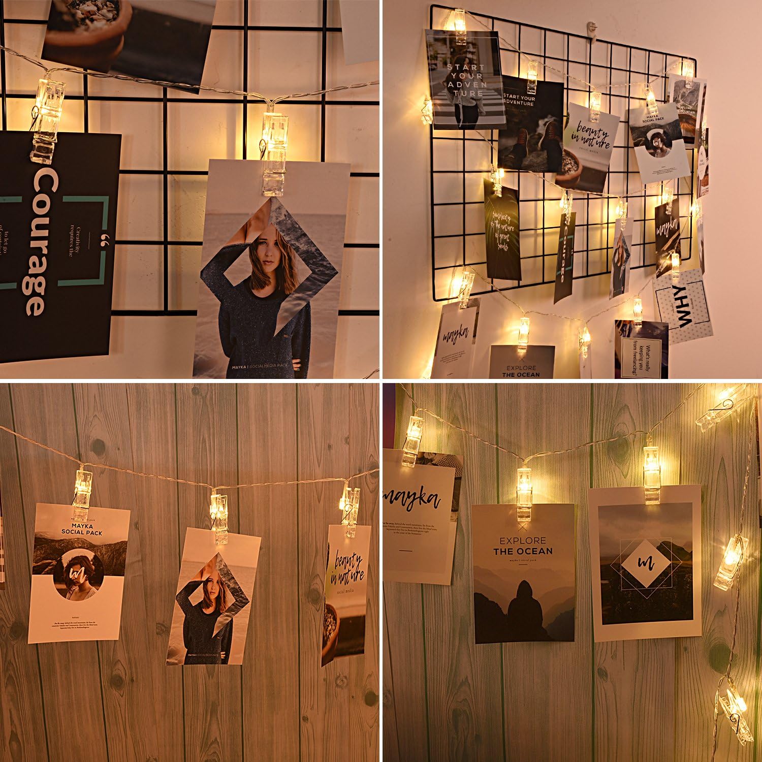 AOSTAR Simple Hanging Picture Lights – Neutral Tone Battery String, 20 Clips Effortless Setup