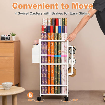 Aquzee Wrapping Paper Organizer White – Vertical Storage for Clutter-Free Hallway Closets