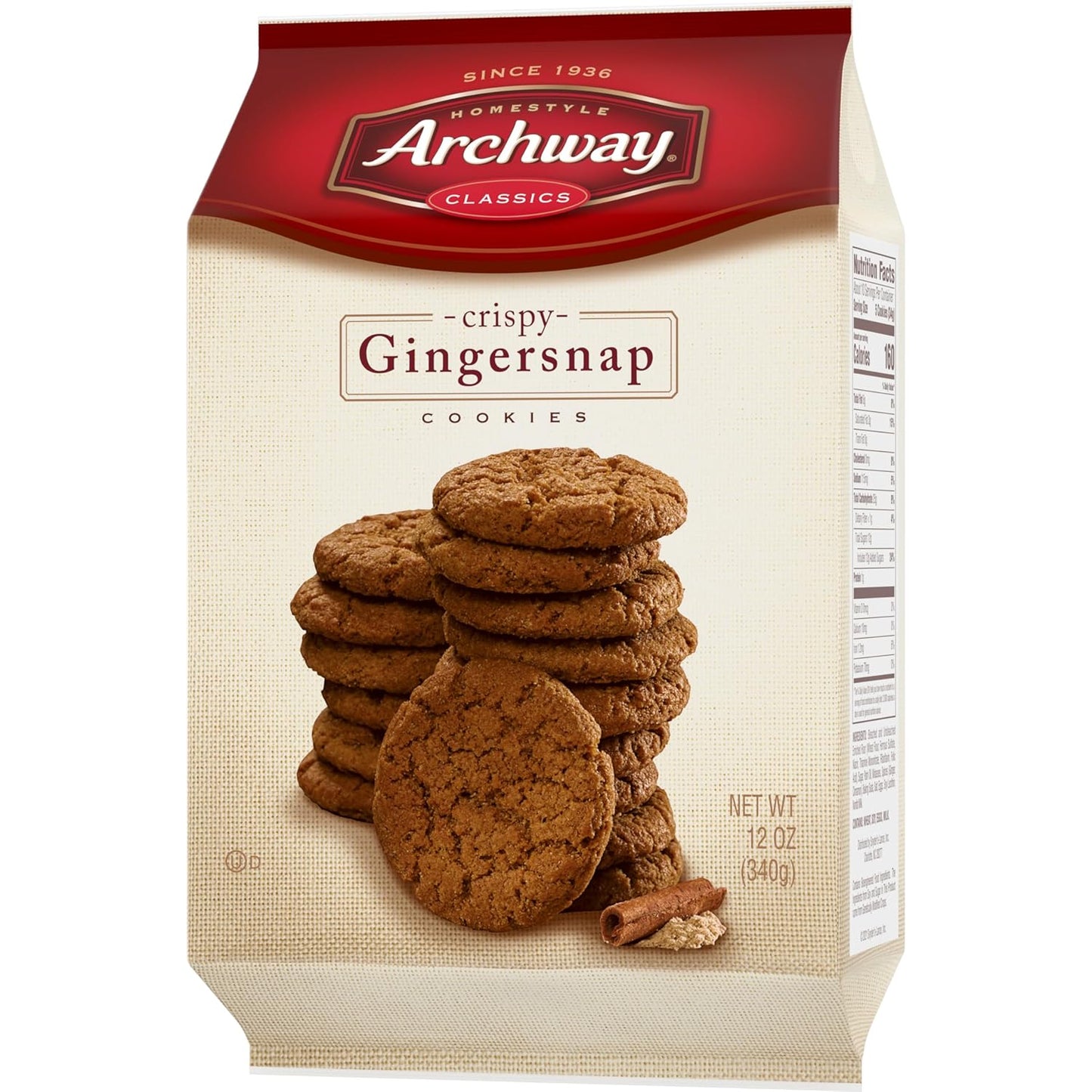Archway Gingersnap Cookies, 12 oz Housewarming Gift Basket Addition for Classic Americana Snackers