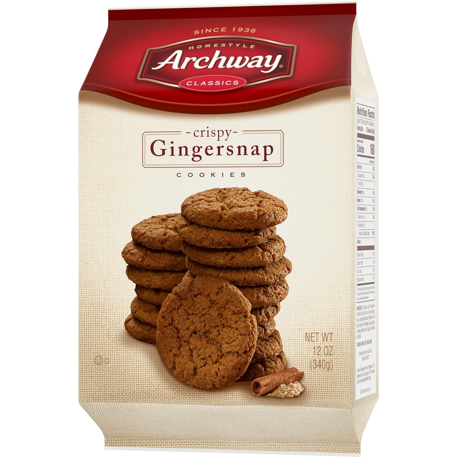 Archway Gingersnap Cookies, 12 oz Housewarming Gift Basket Addition for Classic Americana Snackers