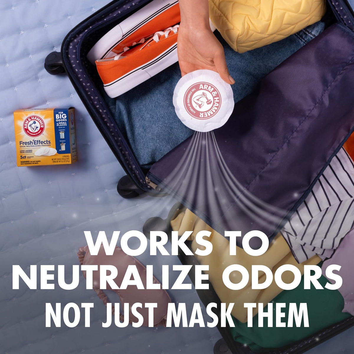 ARM & HAMMER Fresh Effects Pouches – Portable Odor Neutralizer for Car Trunks on Road Trips