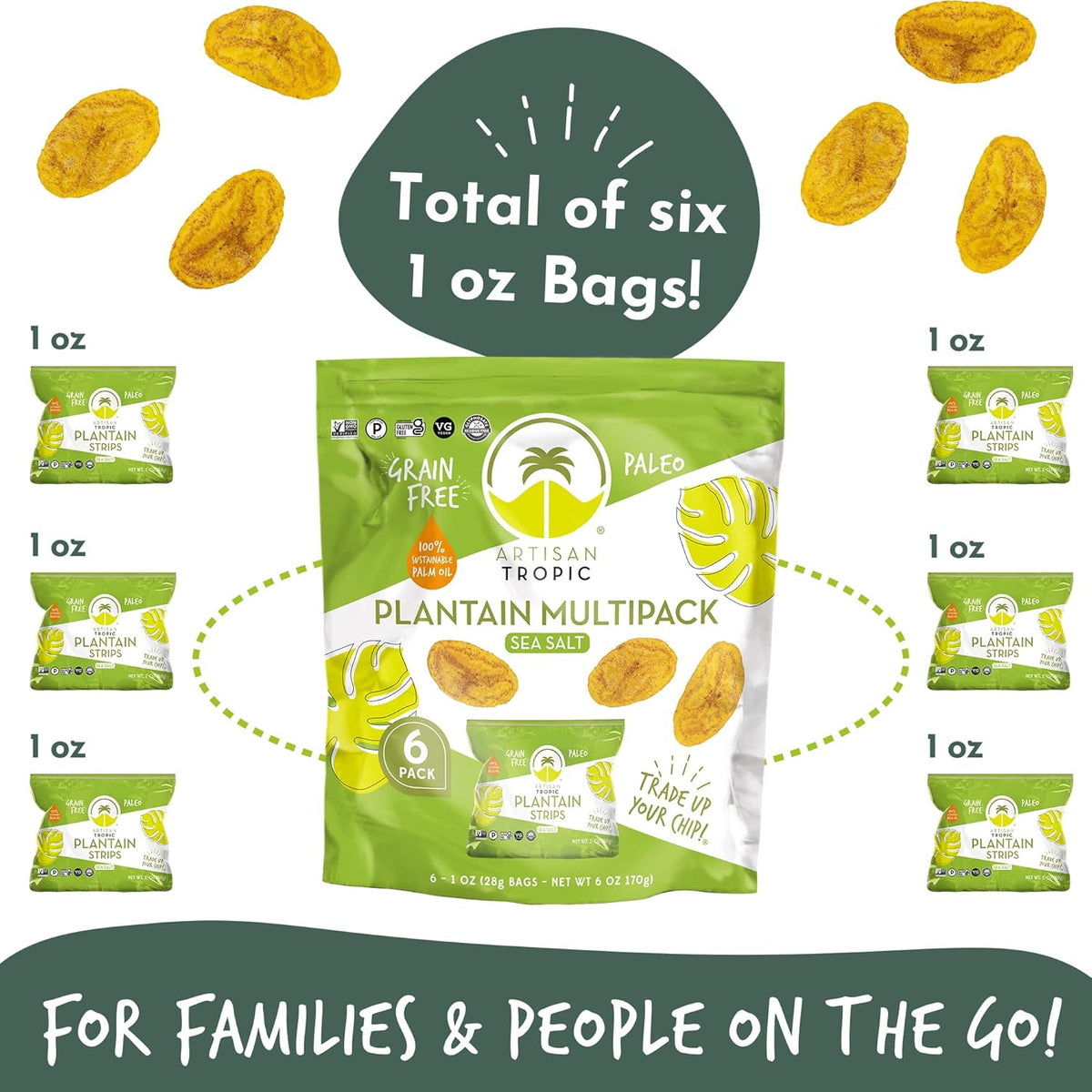 ARTISAN TROPIC Baked Plantain Chips - Mindful Office Swap for Potato Chips, 1oz Single-Serve