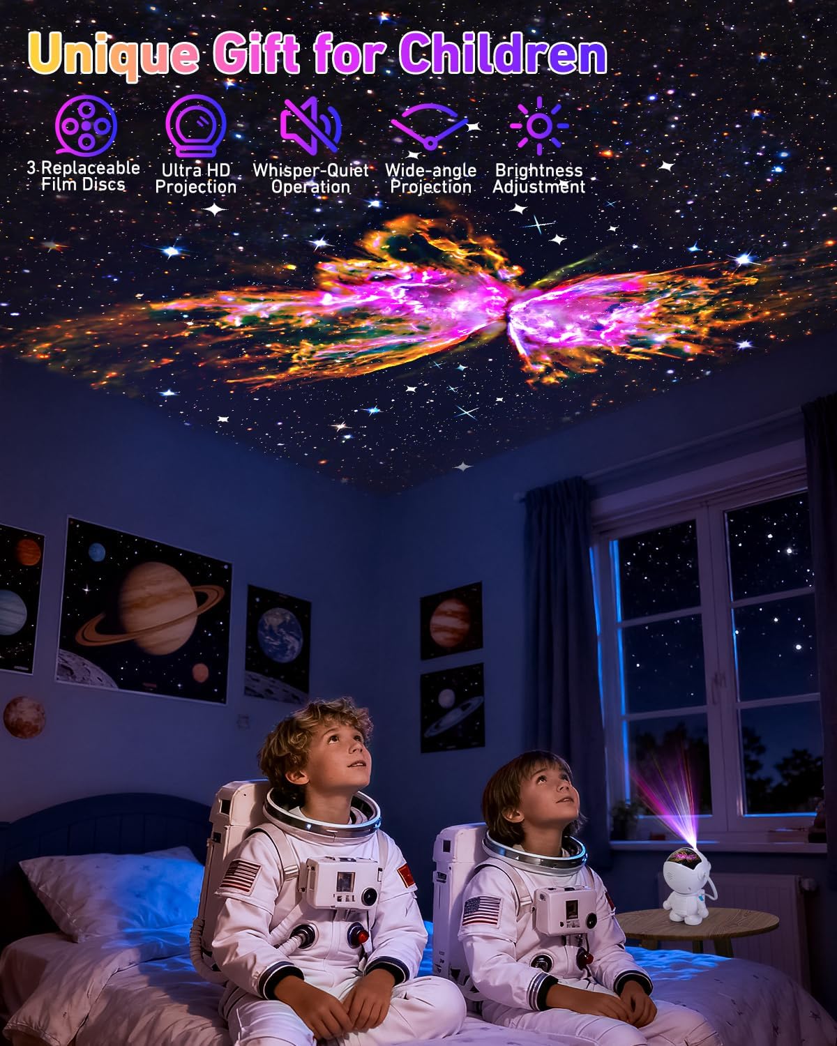 AstroLume Planetarium Projector for Nursery – Cool-to-Touch Astronaut Night Light with Timer for Babies, Toddlers, and Kids