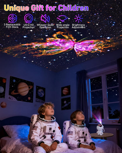 AstroLume Planetarium Projector for Nursery – Cool-to-Touch Astronaut Night Light with Timer for Babies, Toddlers, and Kids