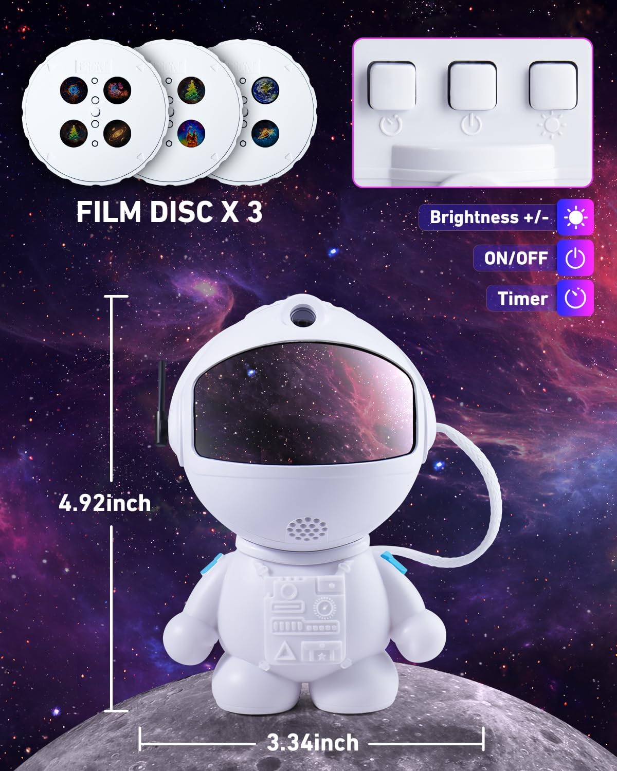 AstroLume Planetarium Projector for Nursery – Cool-to-Touch Astronaut Night Light with Timer for Babies, Toddlers, and Kids