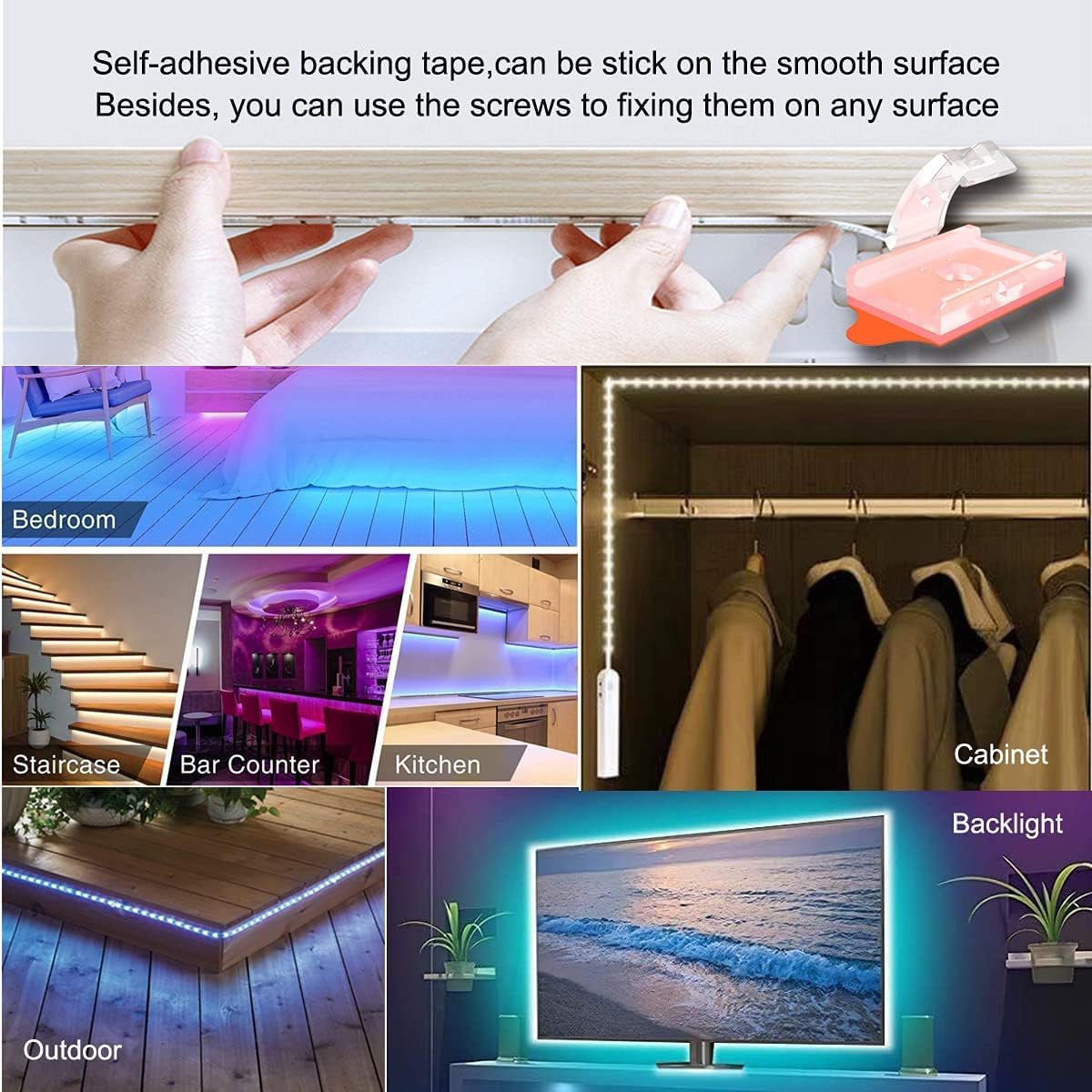 ATB Self-Adhesive LED Strip Clips for Skylight Edges and Ceiling Cove Lighting, Clear Mounting Brackets for a Clean Modern Aesthetic, 100 Pack